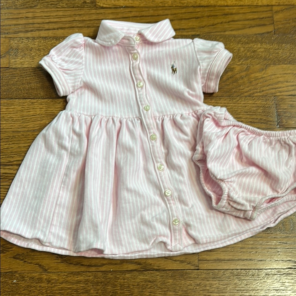 Ralph Lauren Baby Girls Striped Knit Oxford Dress  9 Months Like New